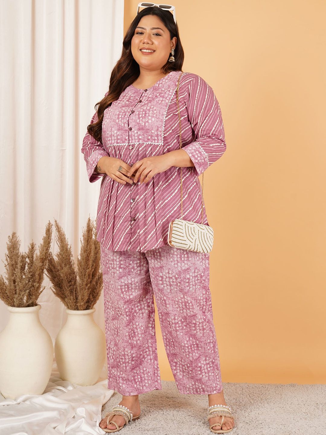 Pink Stripe Print Plus Size Co Ord Set — view 6