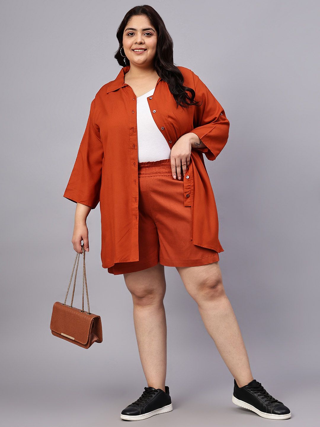 Rust Orange Cotton Plus Size Shorts — view 6