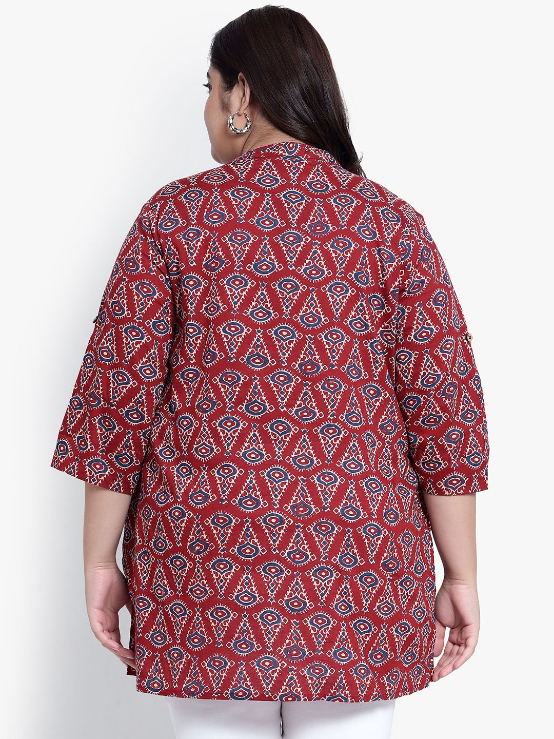Red Geometric Print Pleat Plus Size Tunic — view 5