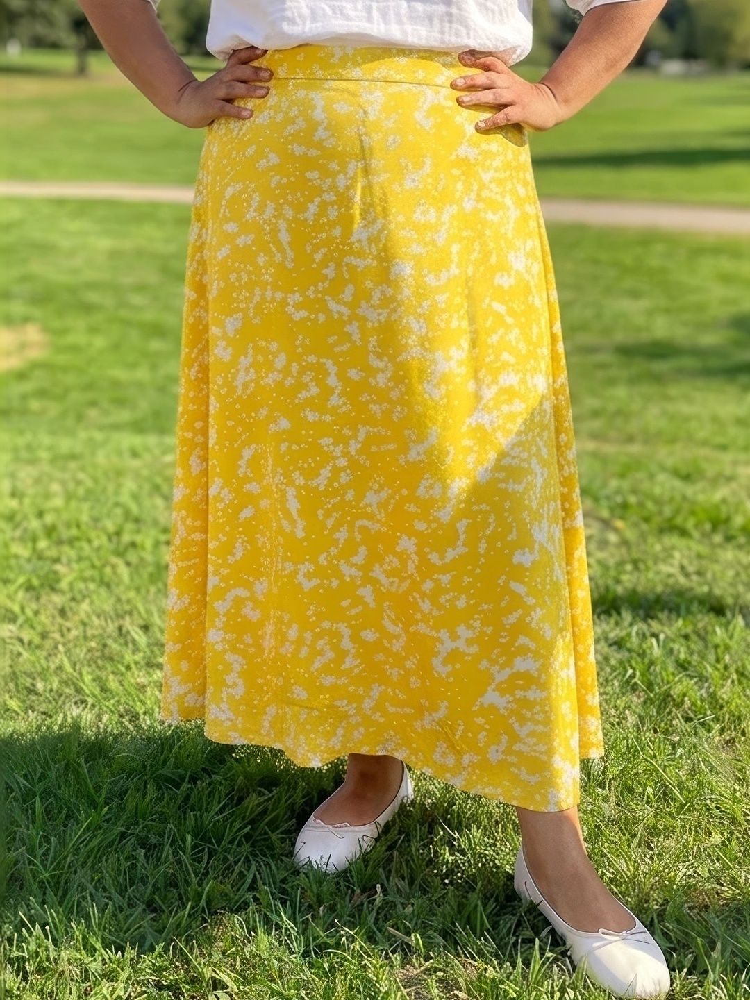 Yellow Print Satin Skirt — view 1