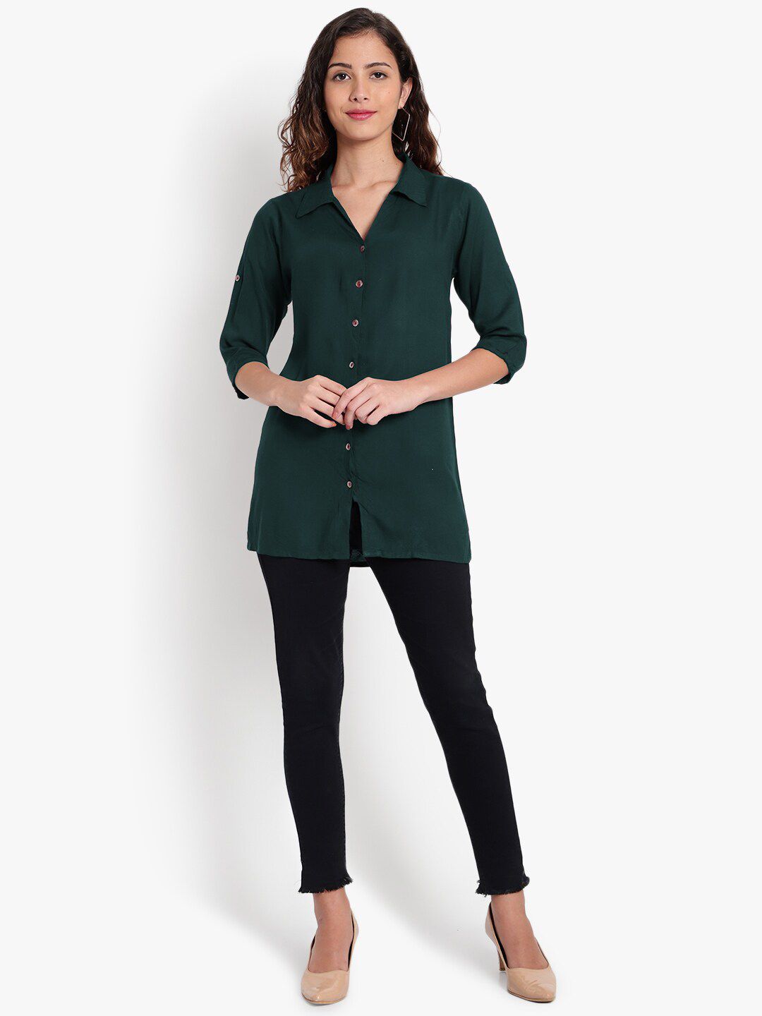 Dark Green Longline Plus Size Shirt — view 13