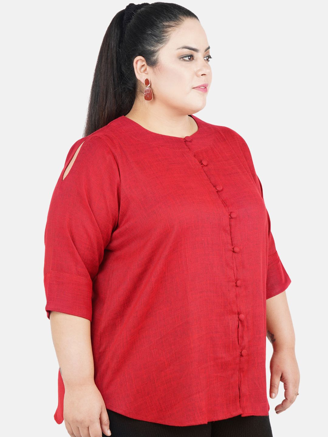 Maroon Cotton Linen Tunic — view 3