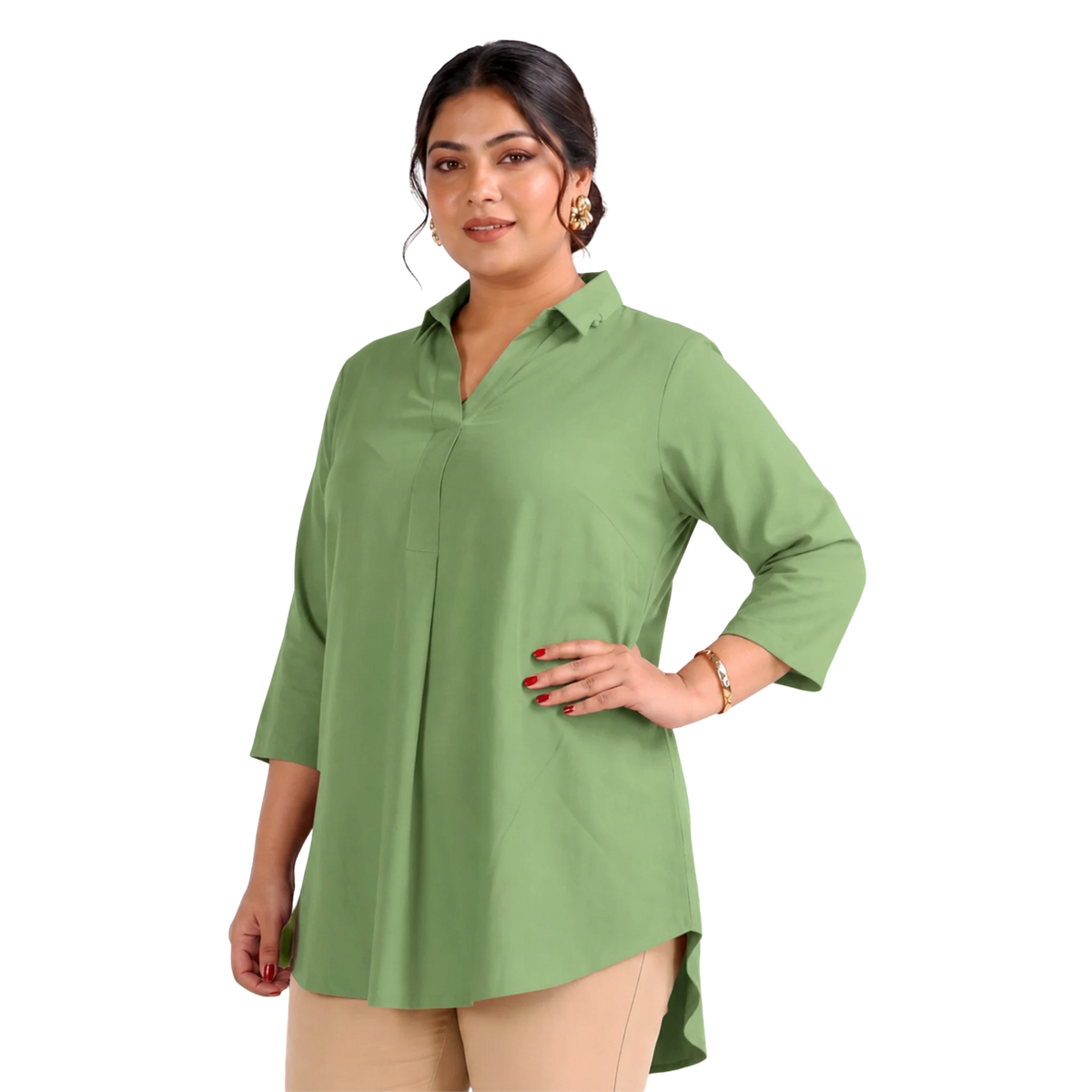 Green Rayon Centrepleat Longline Tunic