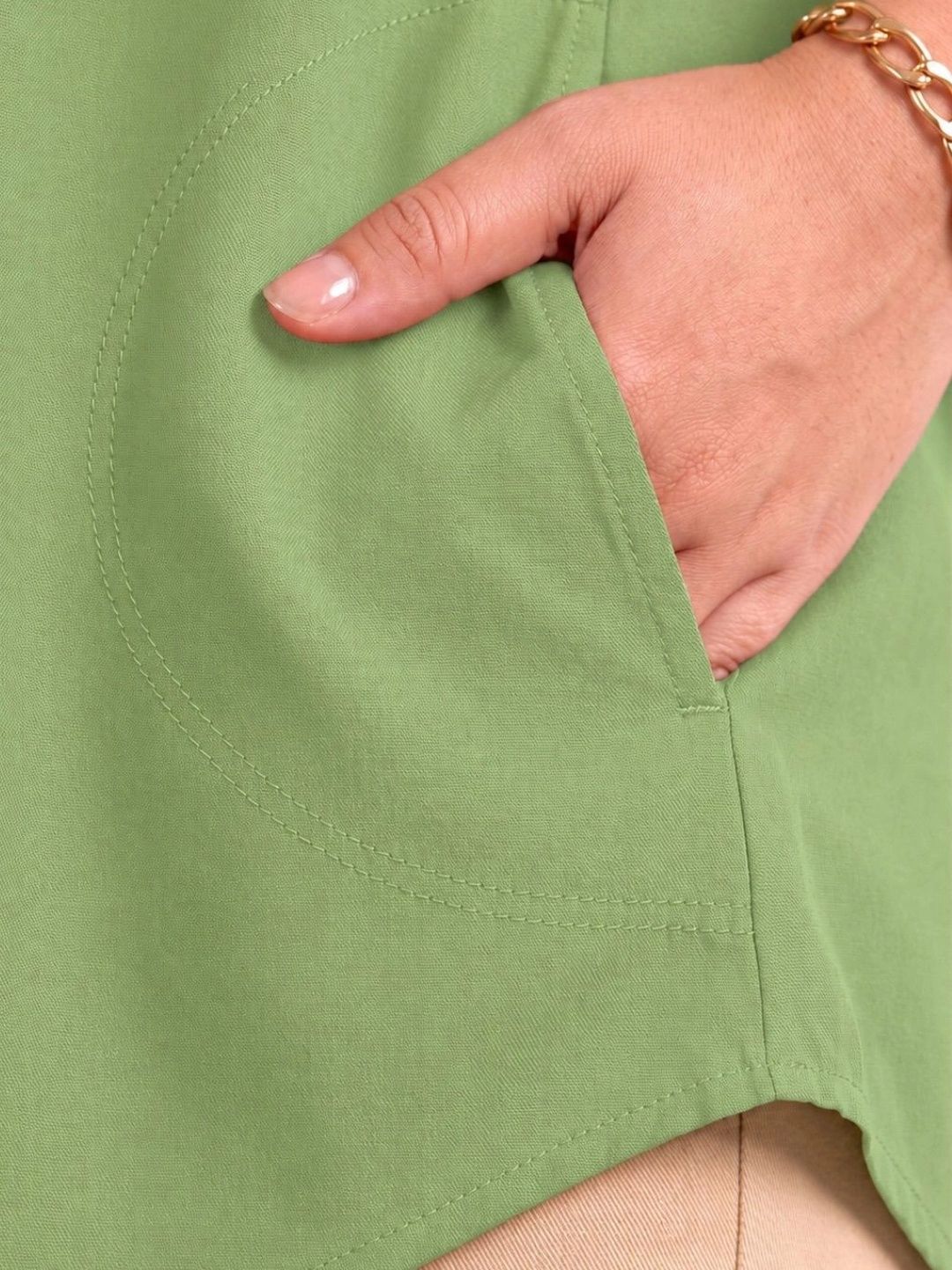 Green Rayon Centrepleat Longline Tunic — view 5
