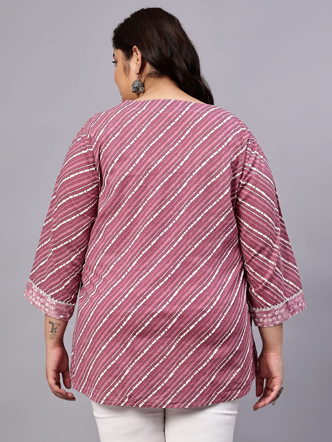 Pink Stripe Print Plus Size Tunic — view 5