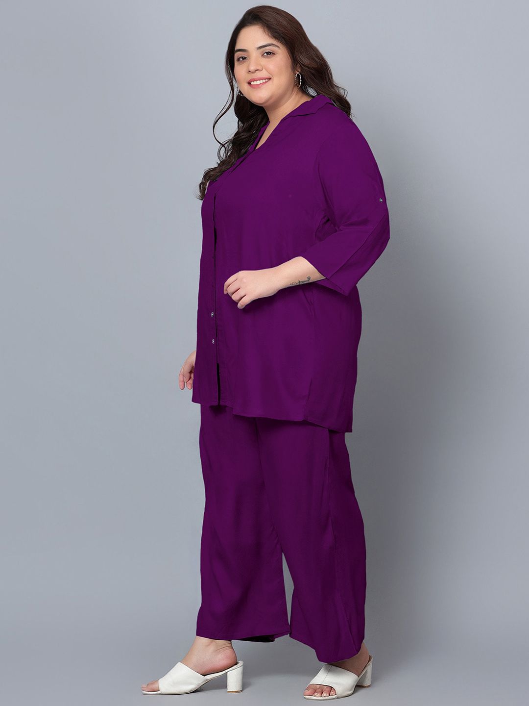 Purple Solid Plus Size Co-Ord Set — view 4