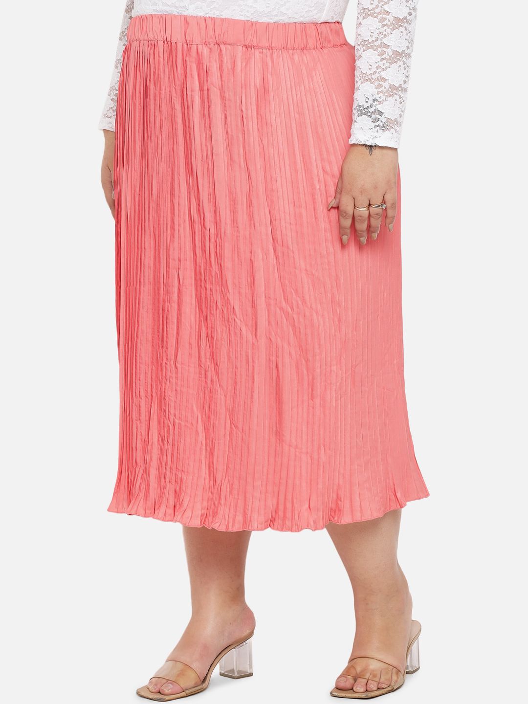 Peach Accordion Pleat Plus Size Skirt — view 3