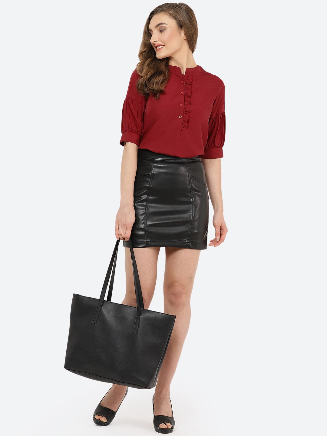 Maroon Ruffle Solid Top — view 5