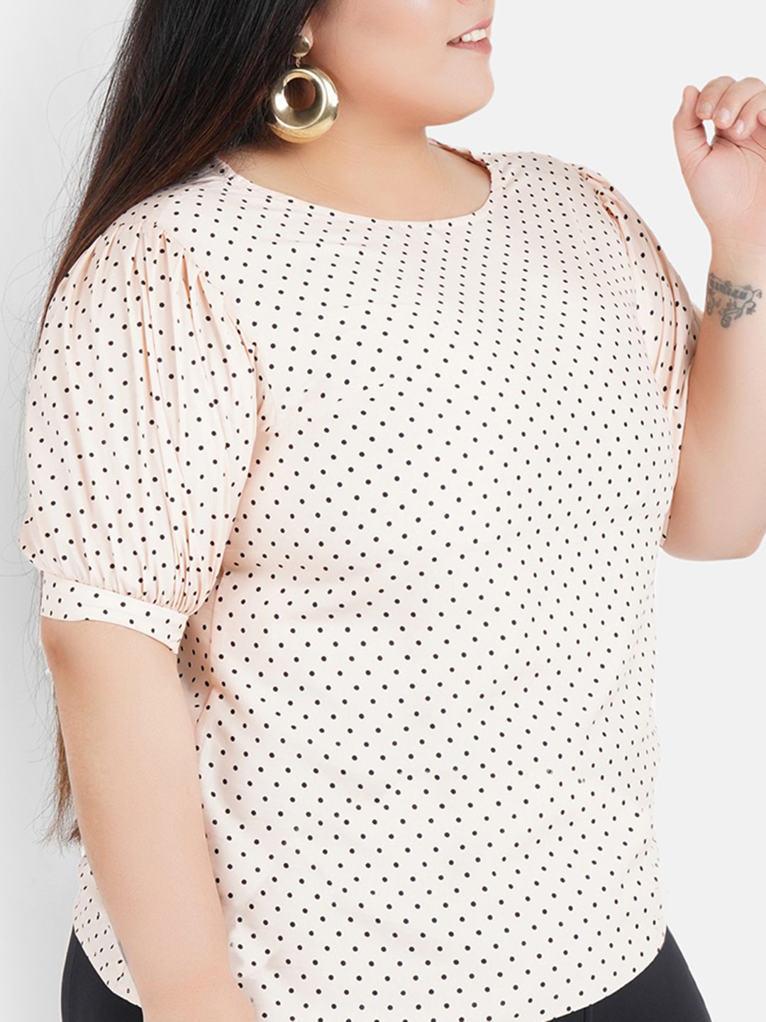 Peach Polka Dot Puff Sleeve Top — view 2