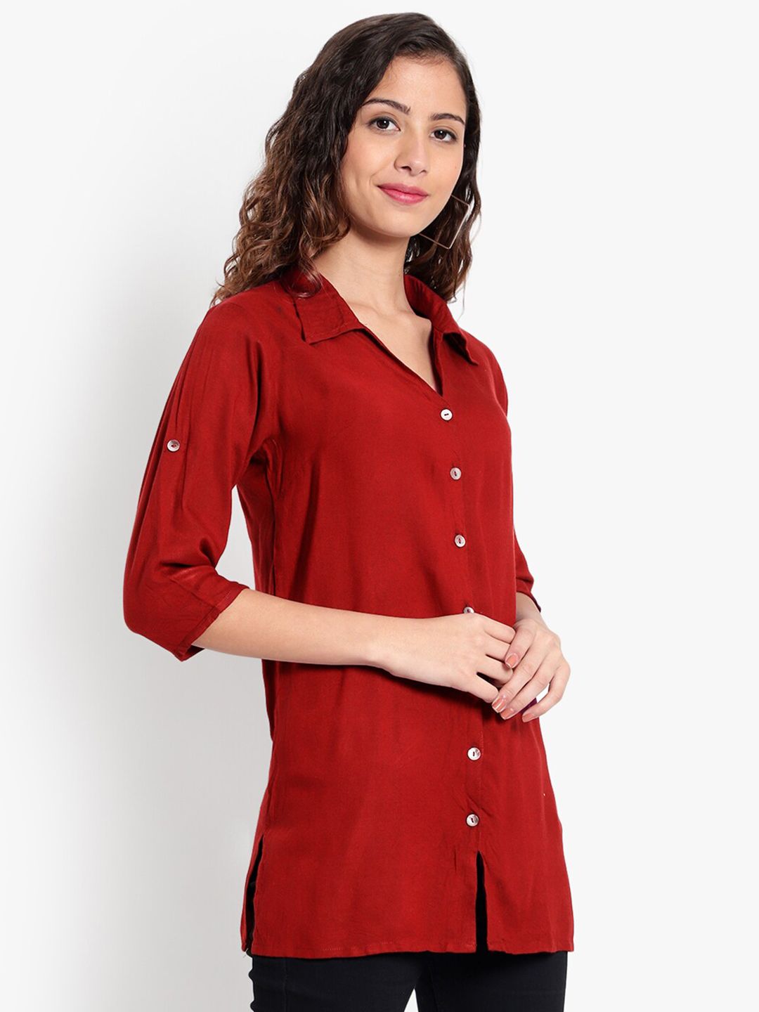 Maroon Longline Plus Size Shirt — view 10