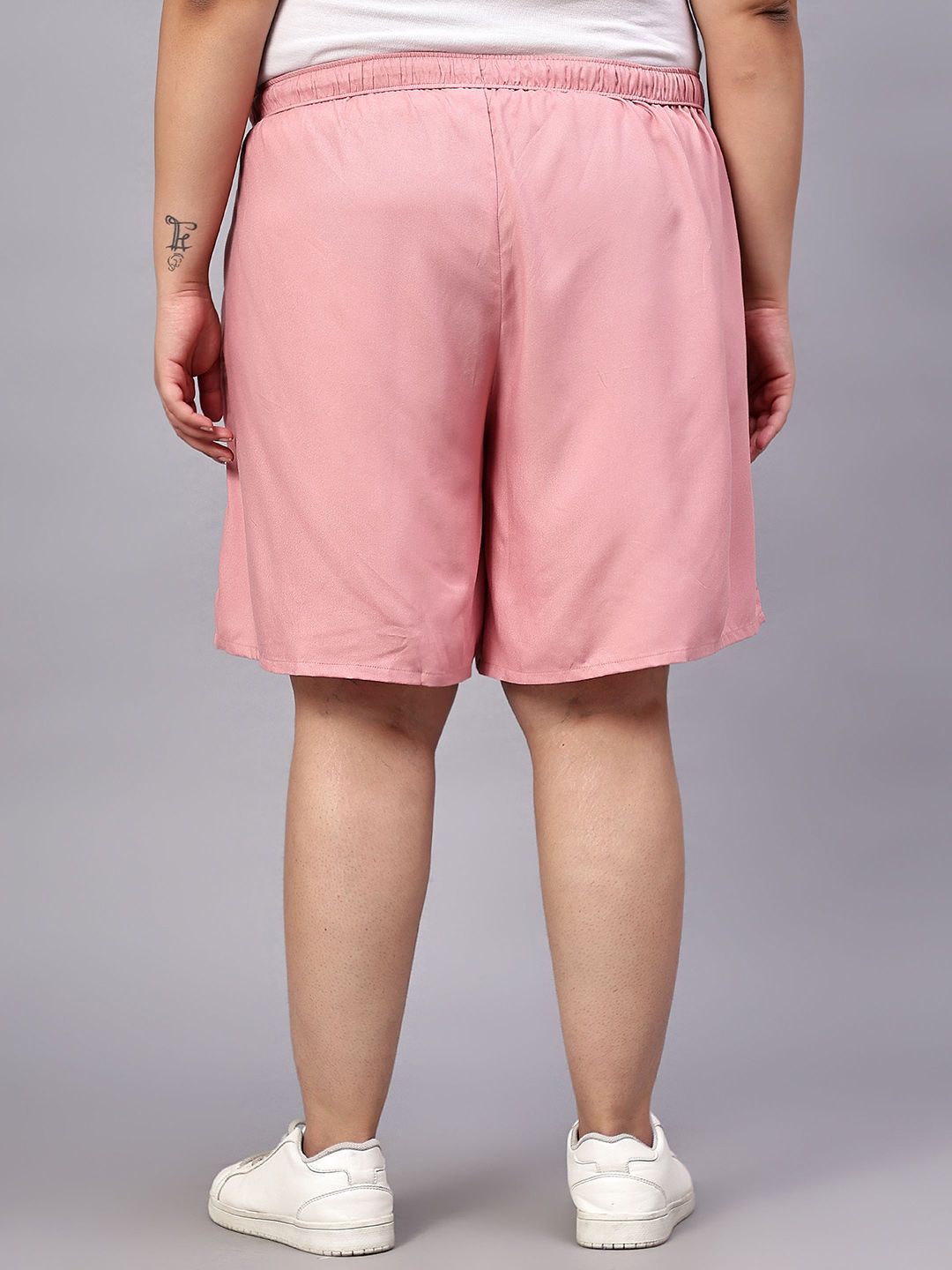 Pink Solid Plus Size Flared Shorts — view 4