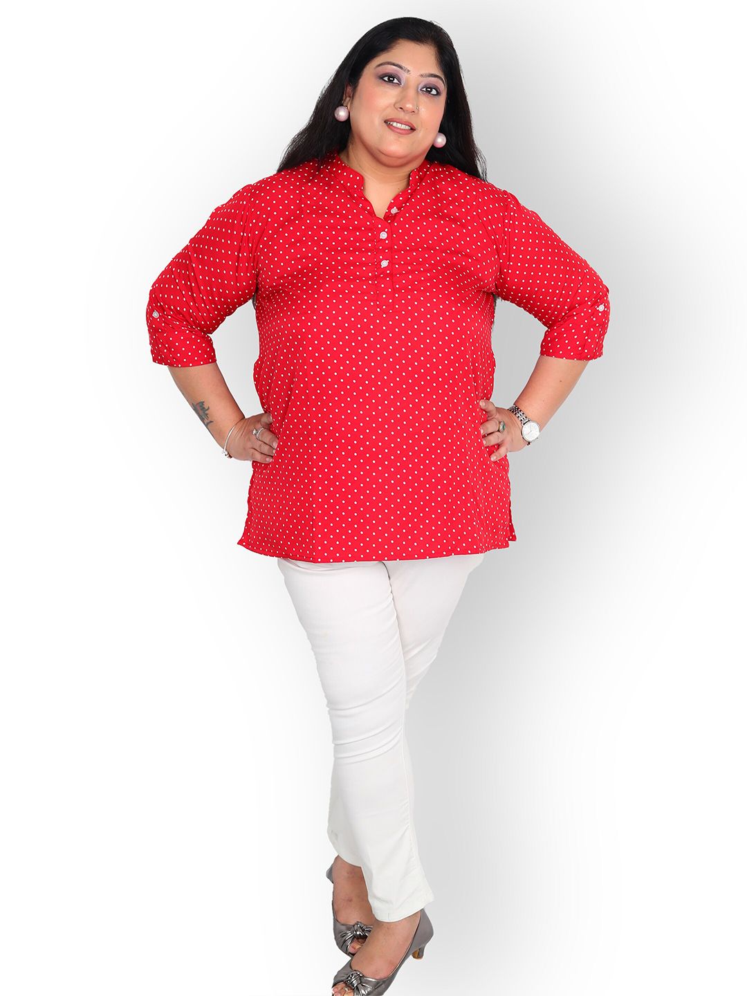 Red Polka Dot Plus Size Tunic — view 6
