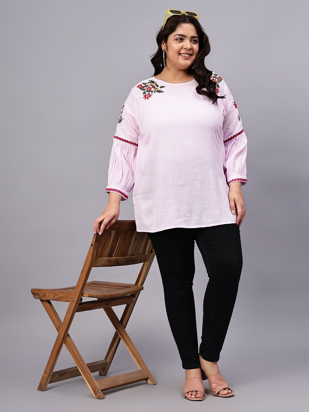 Purple Embroidered Plus Size Tunic — view 7
