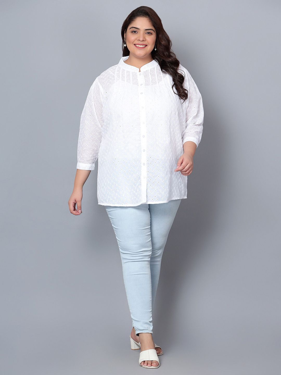 White Chikankari Plus Size Tunic — view 6