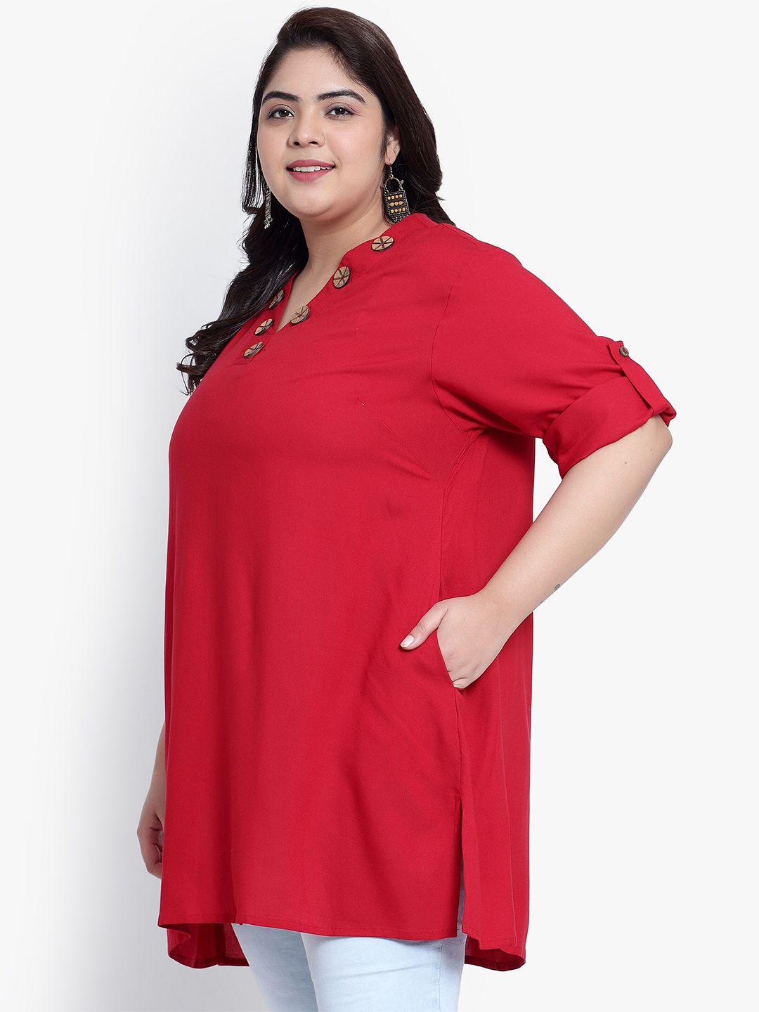 Maroon Collar Button Plus Size Tunic — view 4