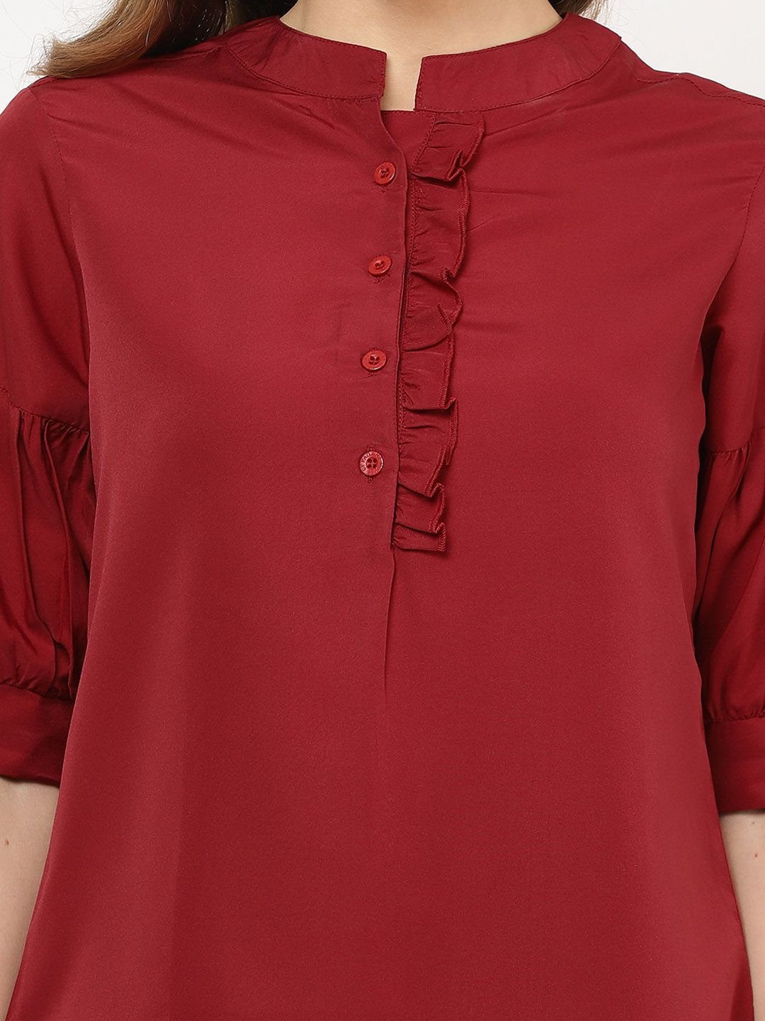 Maroon Ruffle Solid Top — view 2