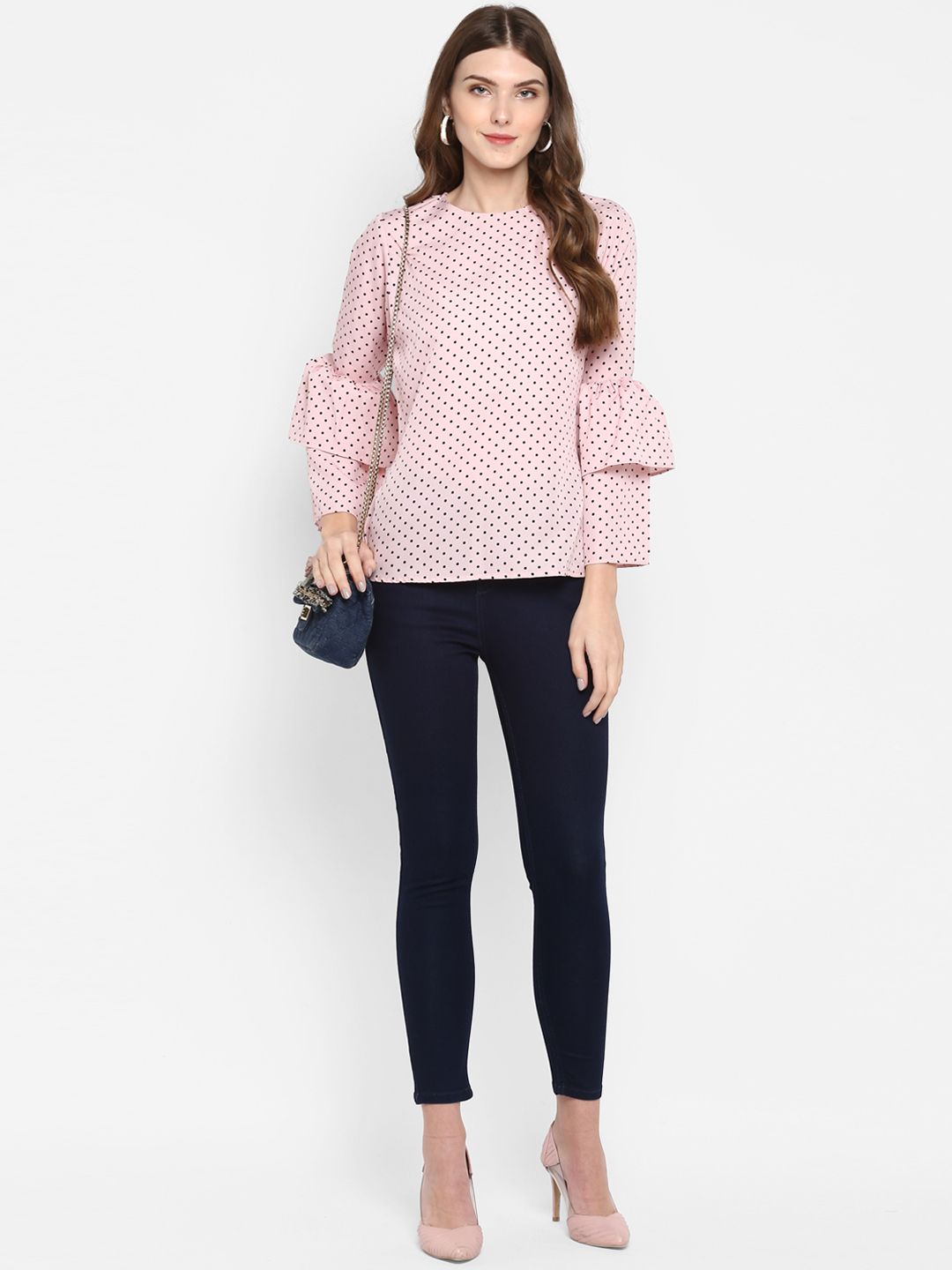 Pink Polka Dot Flared Top — view 11