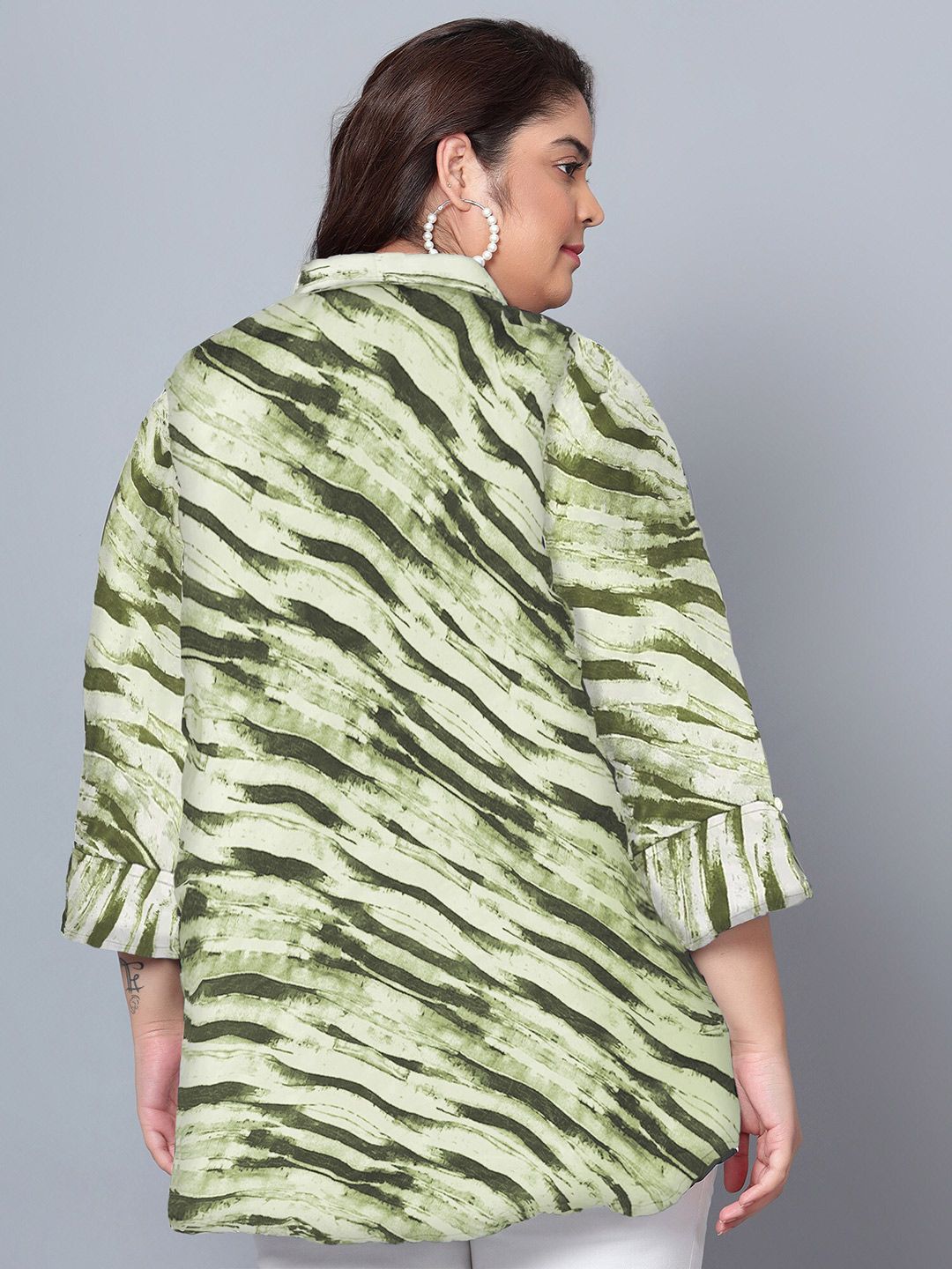 Green Leheriya Print Plus Size Shirt — view 5