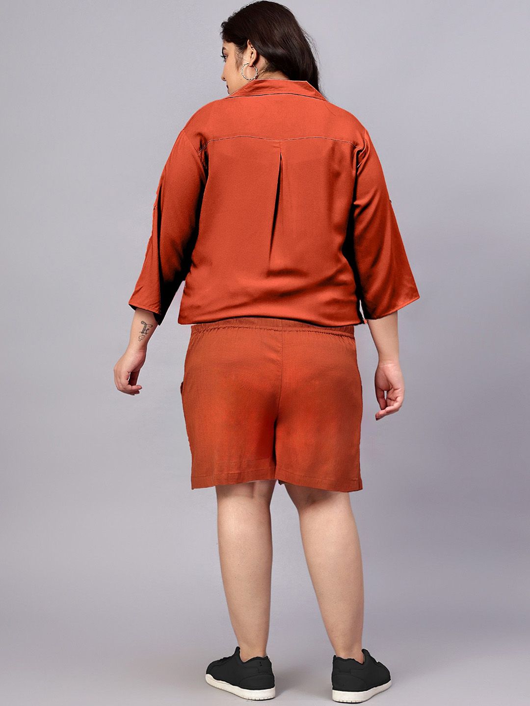 Rust Orange Solid Shirt And Short Set — view 6