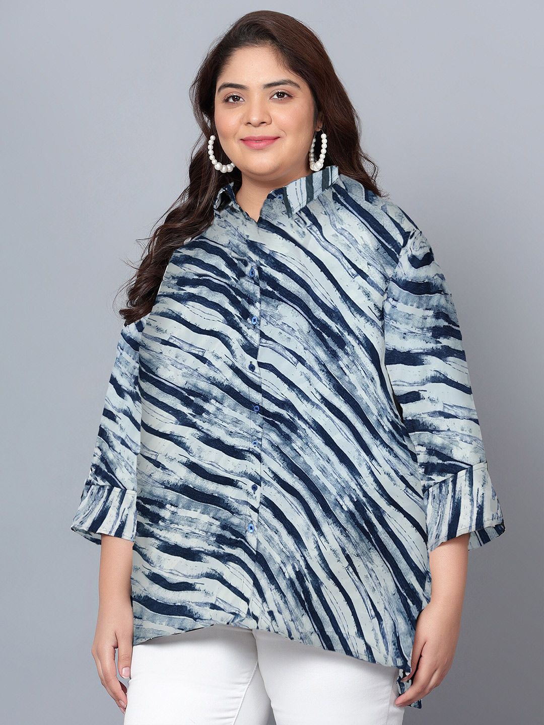 Blue Leheriya Print Plus Size Shirt — view 4