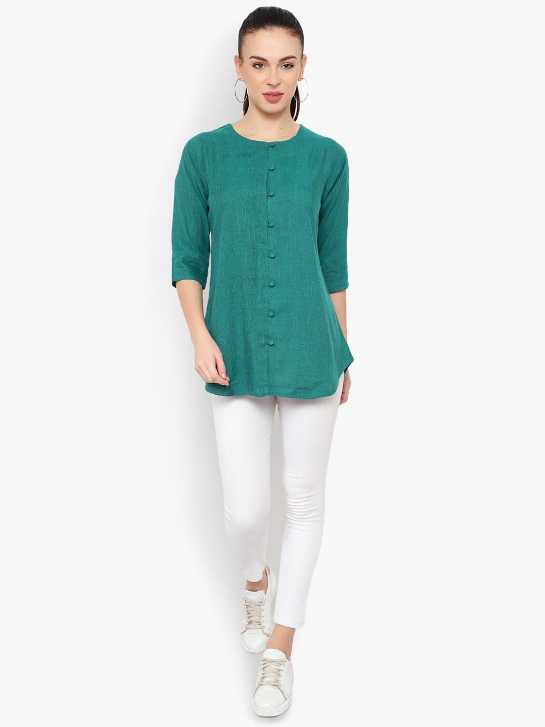 Turquoise Cotton Linen Tunic — view 6