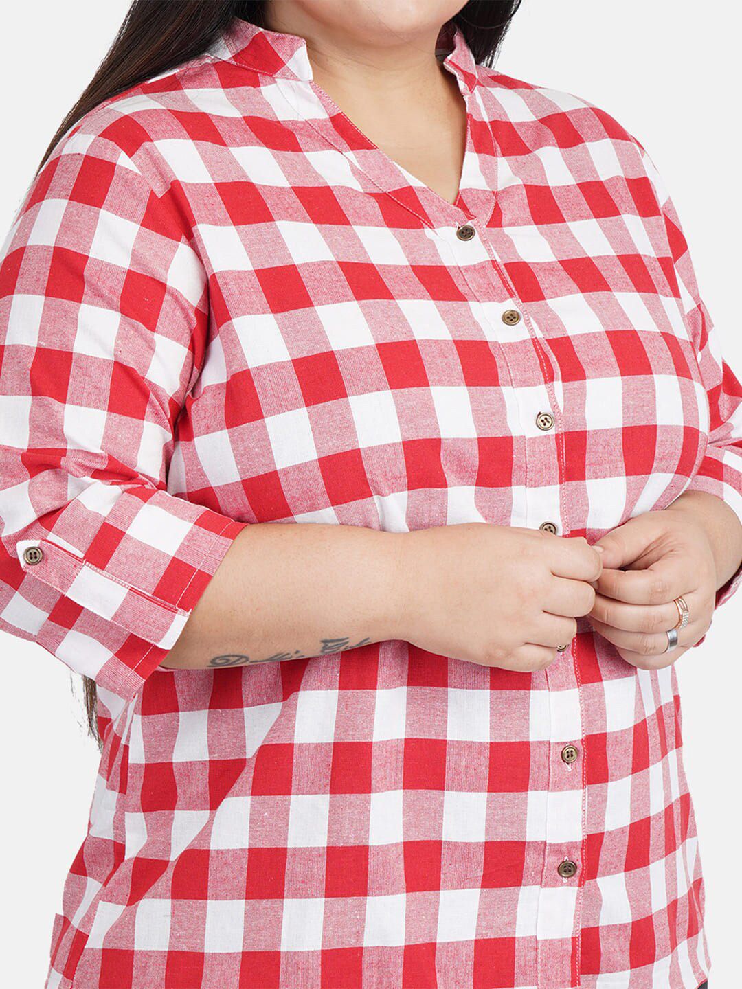 Red Checkered Plus Size Shirt — view 2