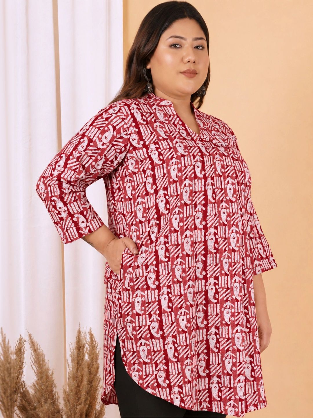 Red Paisley Print Long Tunic — view 3