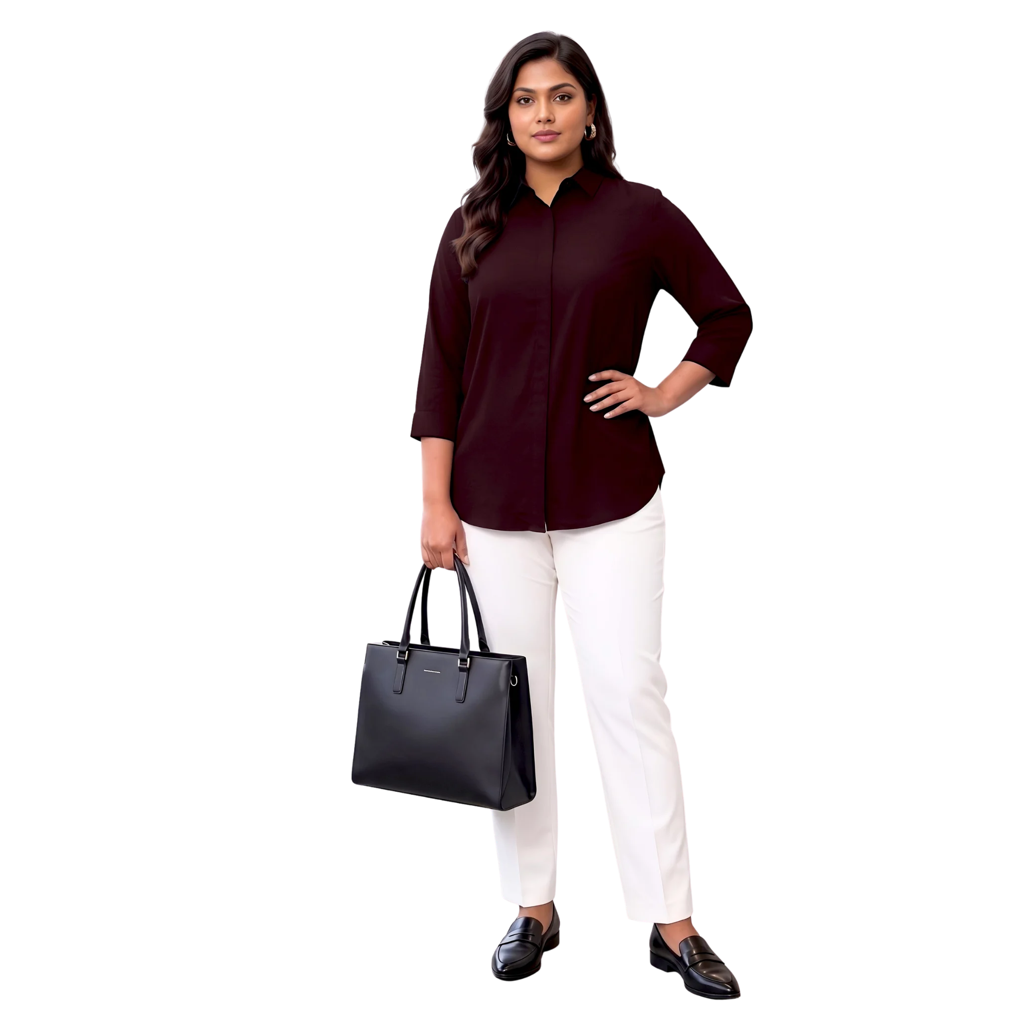 Brown Rayon Concealed Plus Size Tunic
