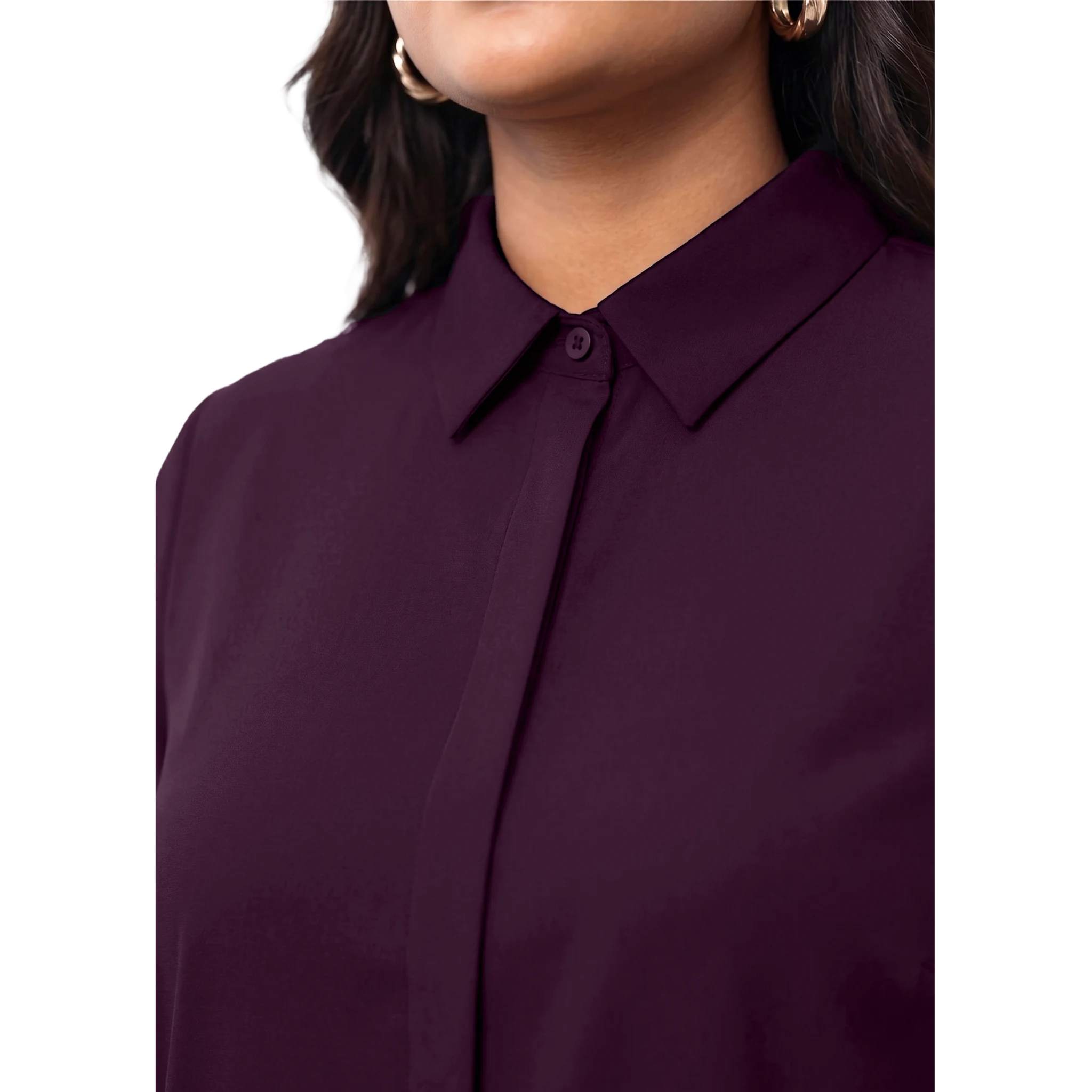 Burgundy Rayon Concealed Plus Size Tunic