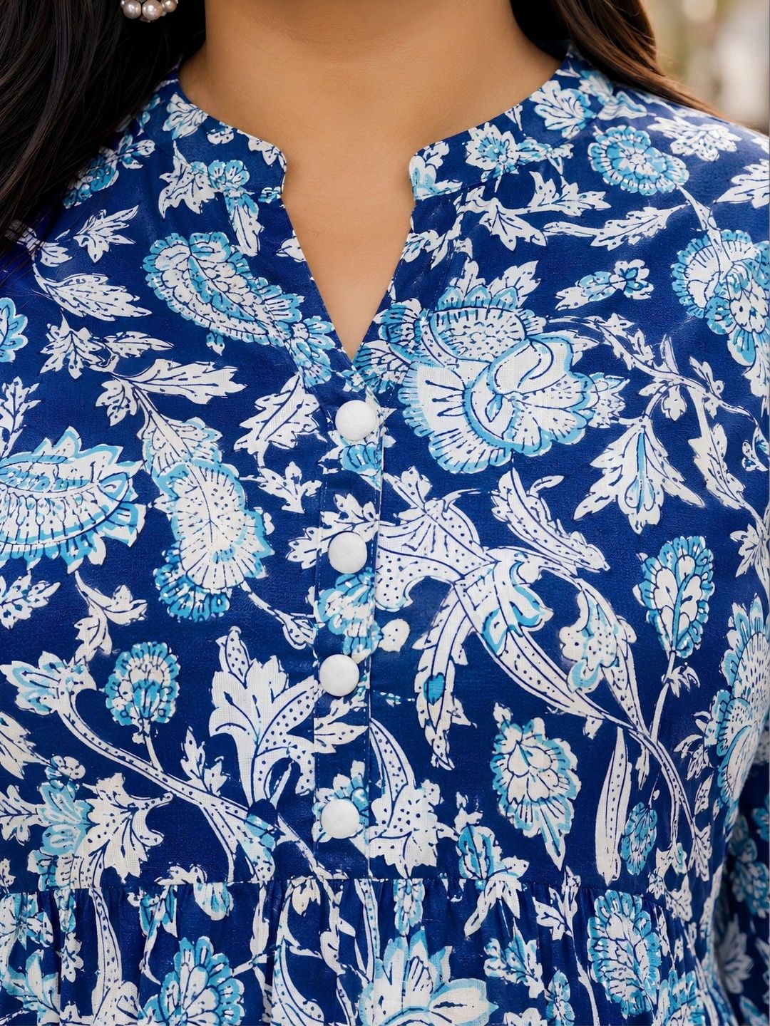 Blue and White Print Cotton Tunic — view 4