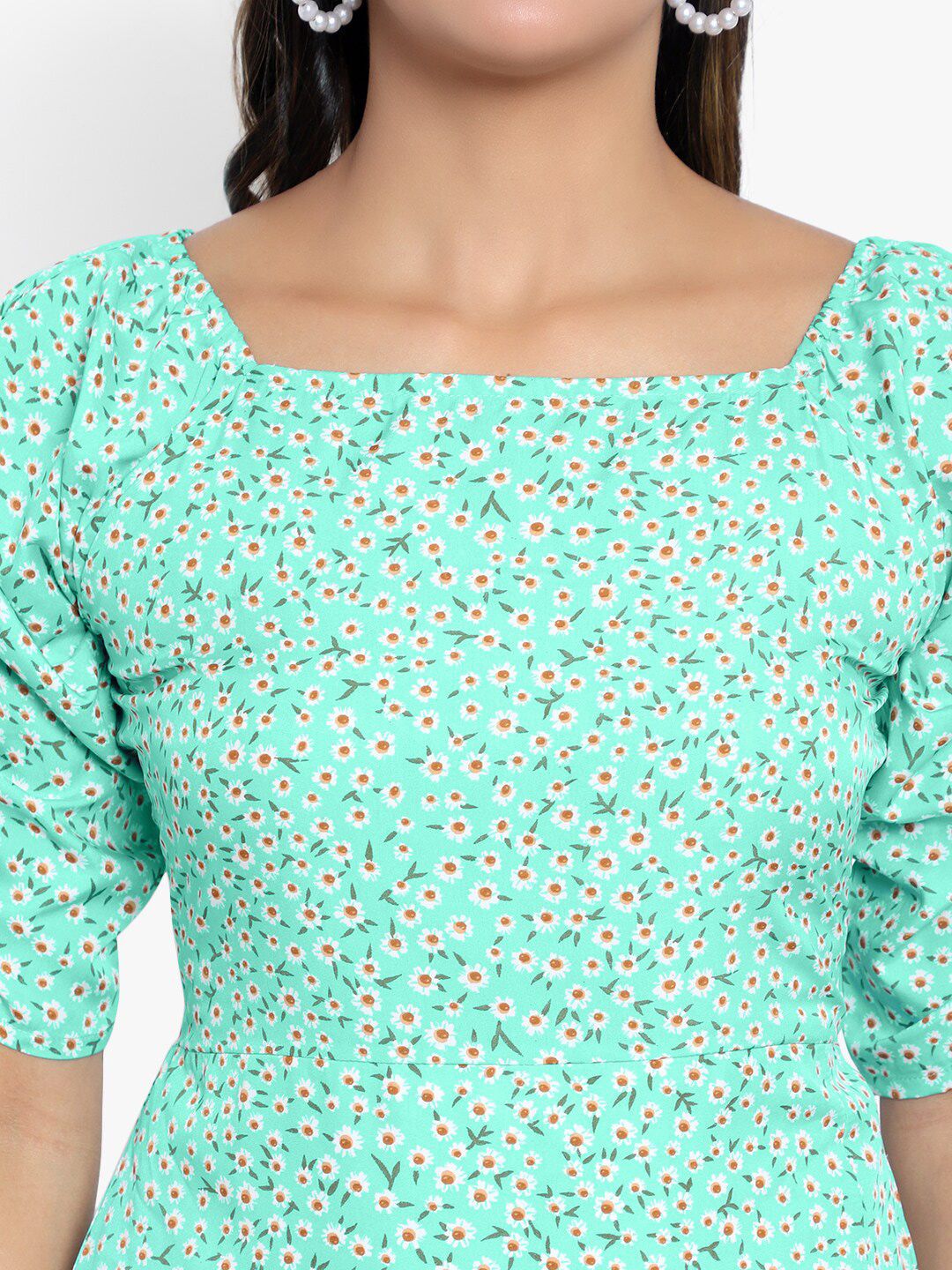 Green Floral Print Slit Dress — view 8
