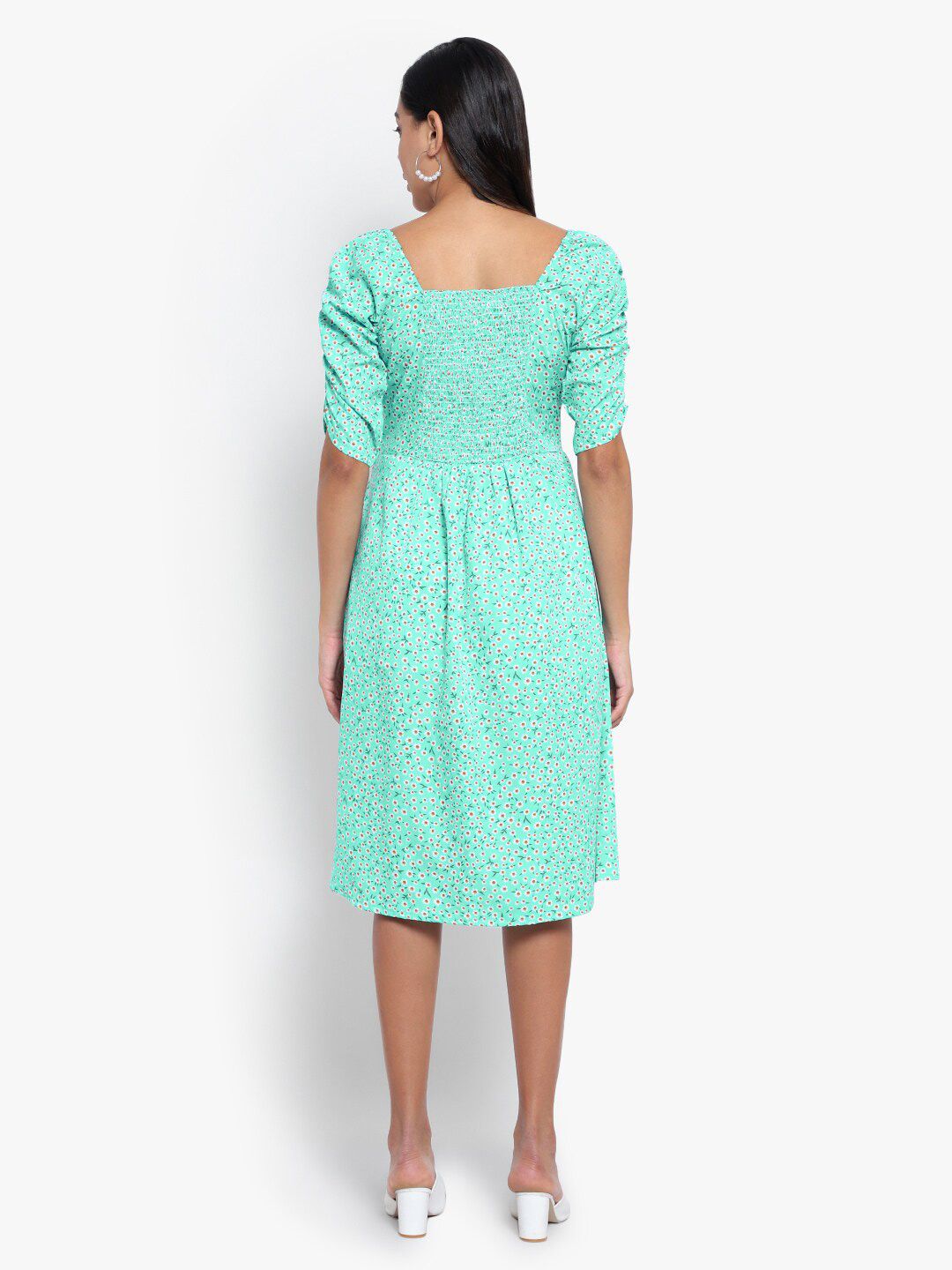 Green Floral Print Slit Dress — view 11