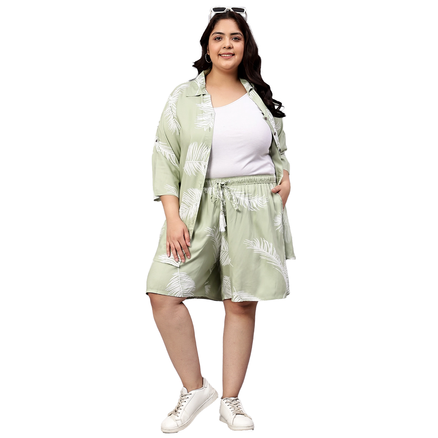 Green Leaf Plus Size Flared Shorts