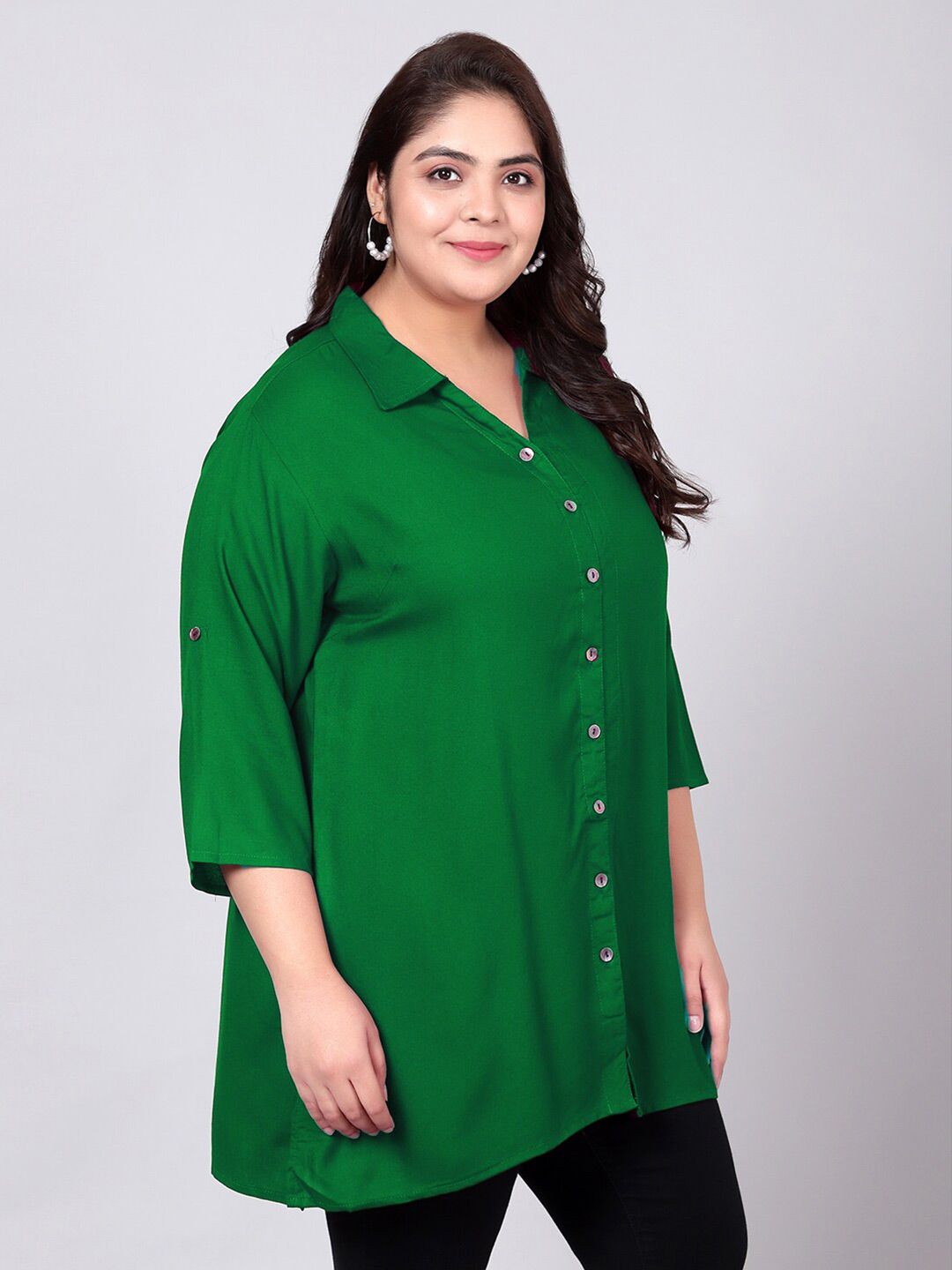 Green Longline Plus Size Shirt — view 3