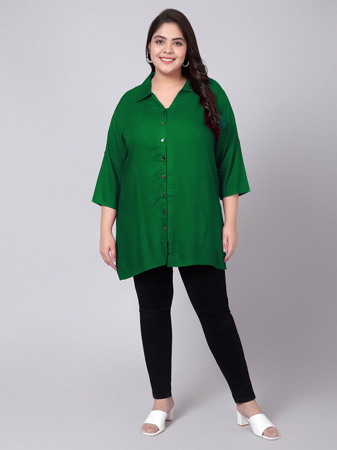 Green Longline Plus Size Shirt — view 6