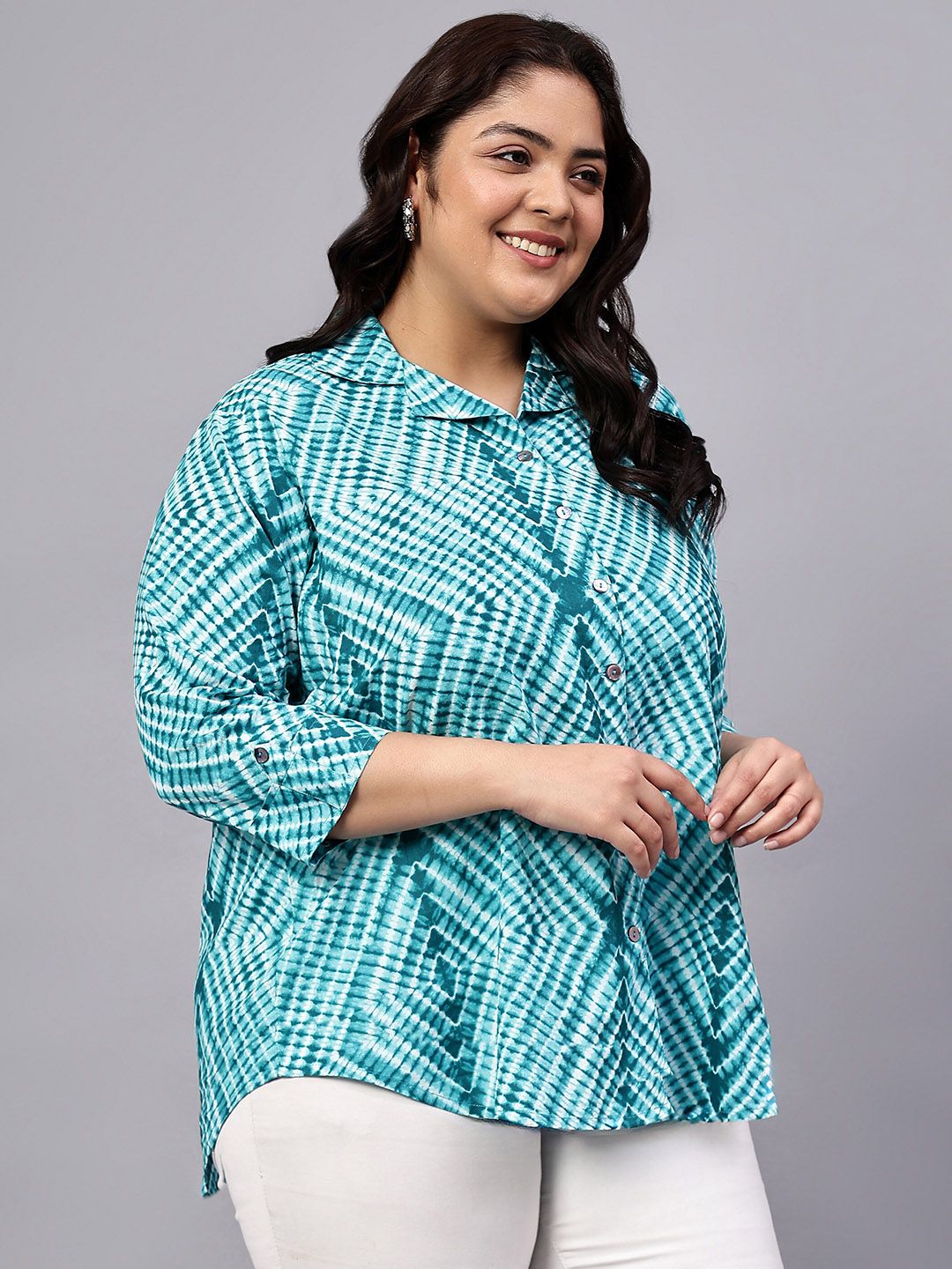 Green Stripe Print Plus Size Shirt — view 3