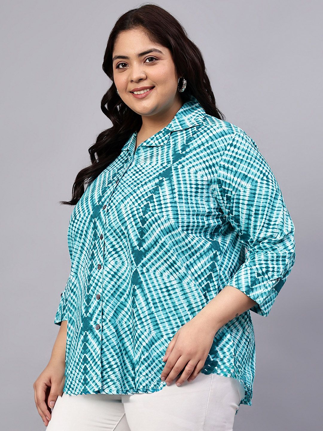 Green Stripe Print Plus Size Shirt — view 4