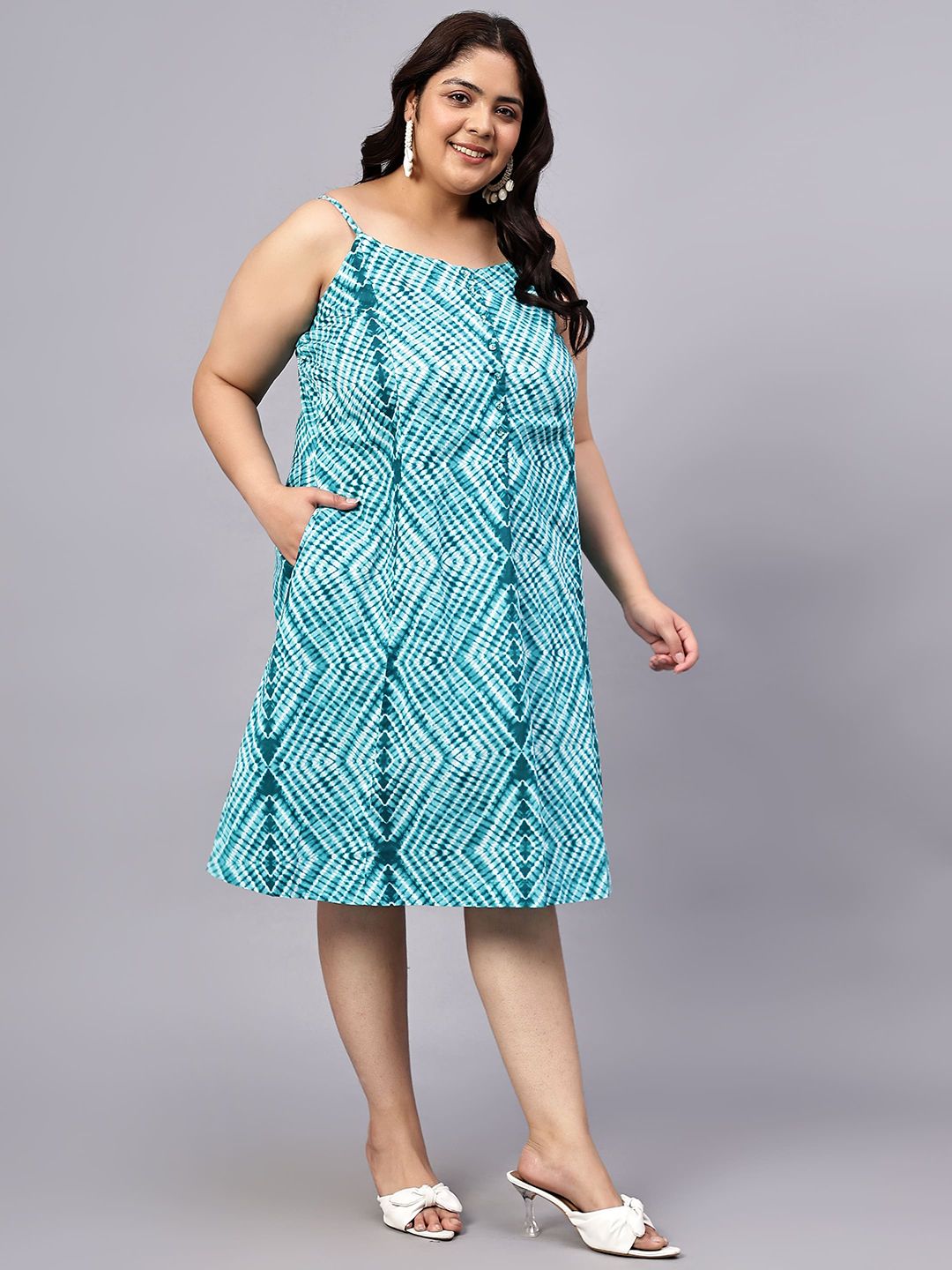 Green Stripe Print Strap Plus Size Dress — view 3