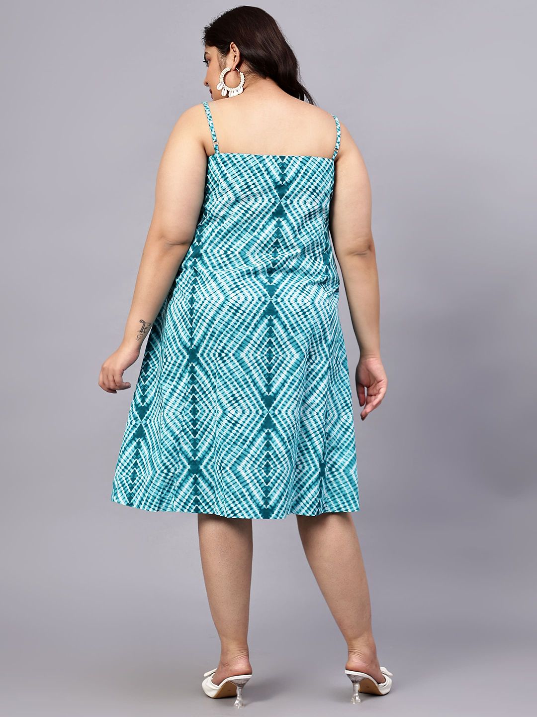 Green Stripe Print Strap Plus Size Dress — view 5