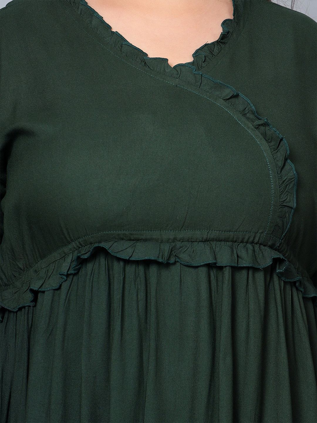 Dark Green Solid Tier Plus Size Dress — view 7