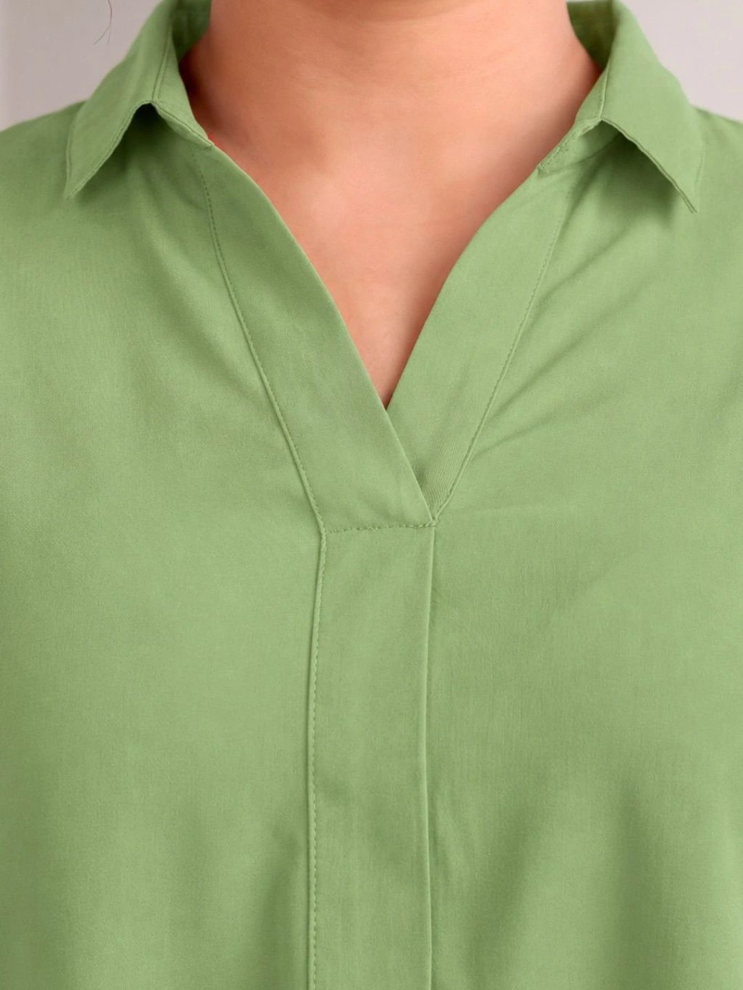 Green Rayon Centrepleat Longline Tunic — view 7