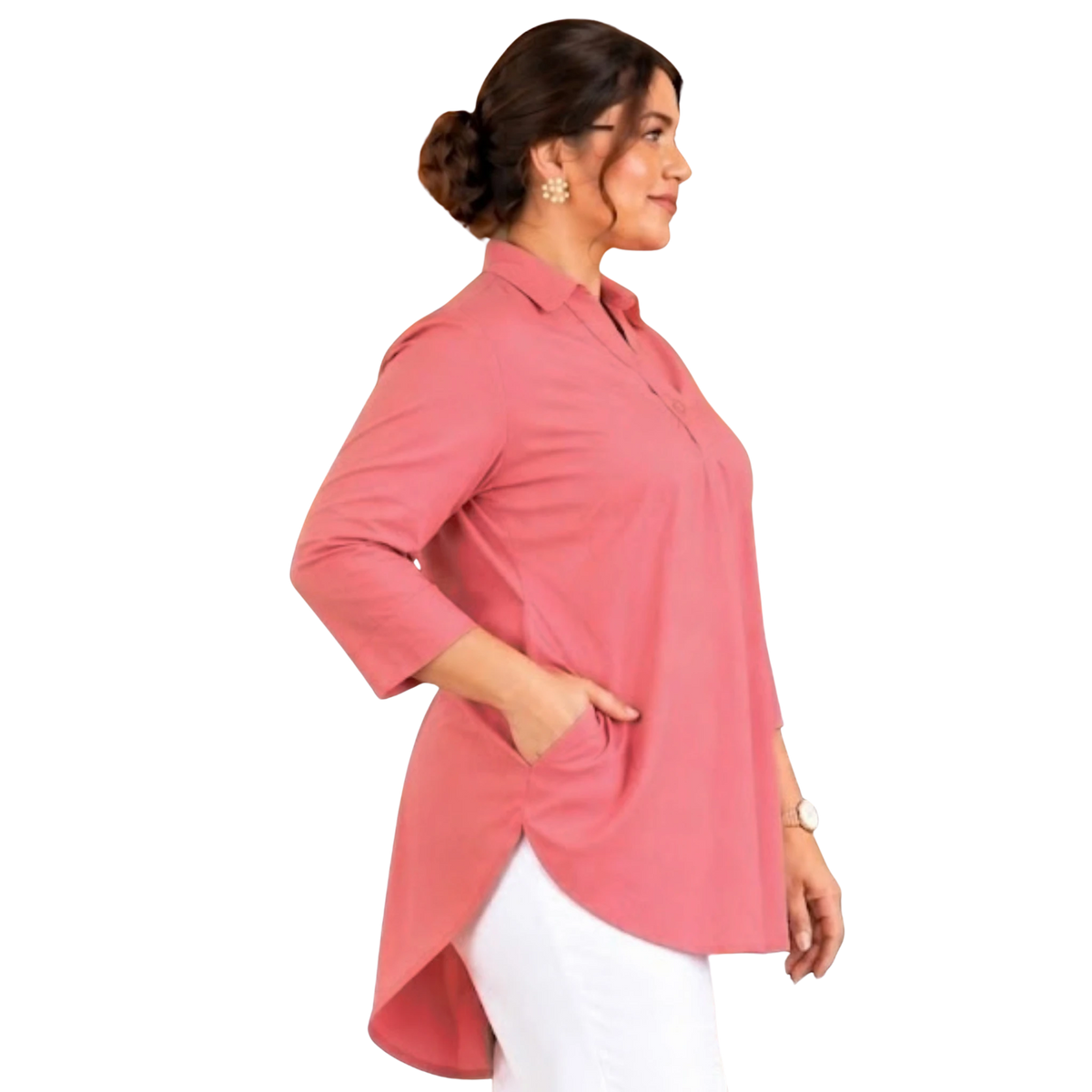 Pink Rayon Centrepleat Longline Tunic