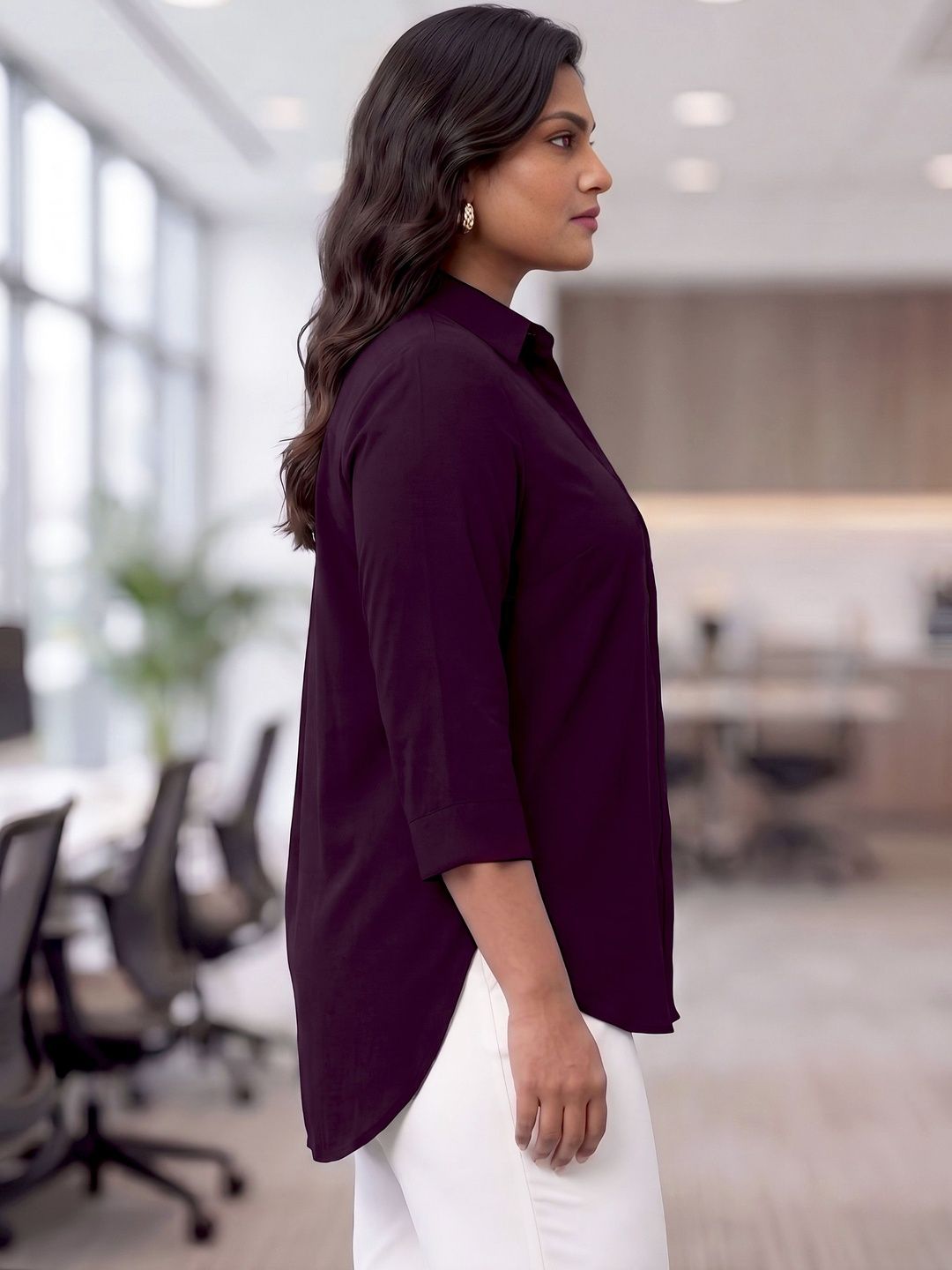 Burgundy Rayon Concealed Plus Size Tunic — view 3
