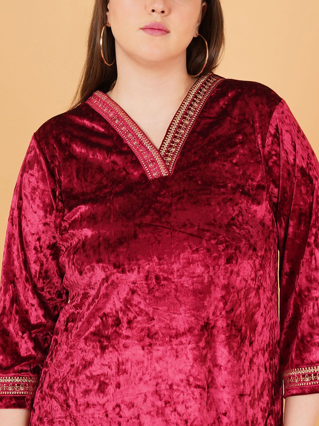 Maroon Velvet Plus Size Co Ord Set — view 2