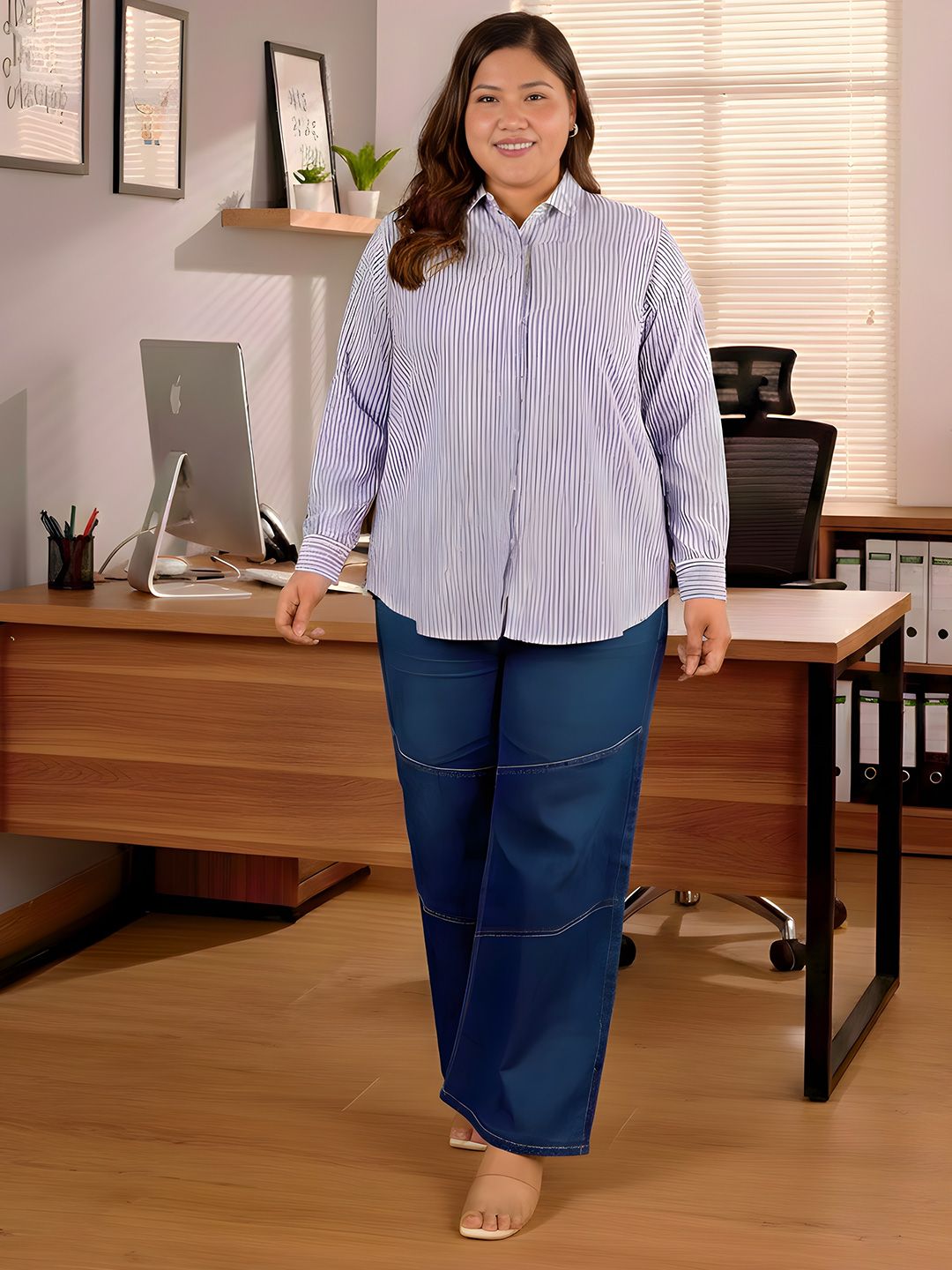 Blue Linen Stripe Formal Shirt — view 6