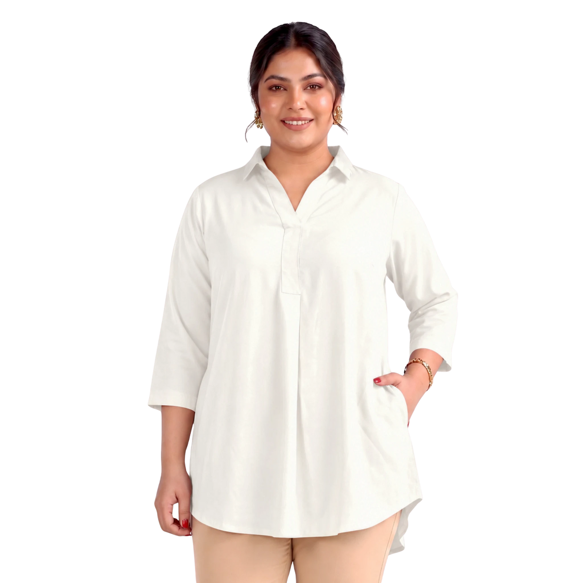 OffWhite Rayon Centrepleat Longline Tunic