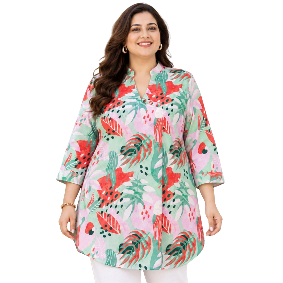 Red and Green Abstract Print Long Tunic