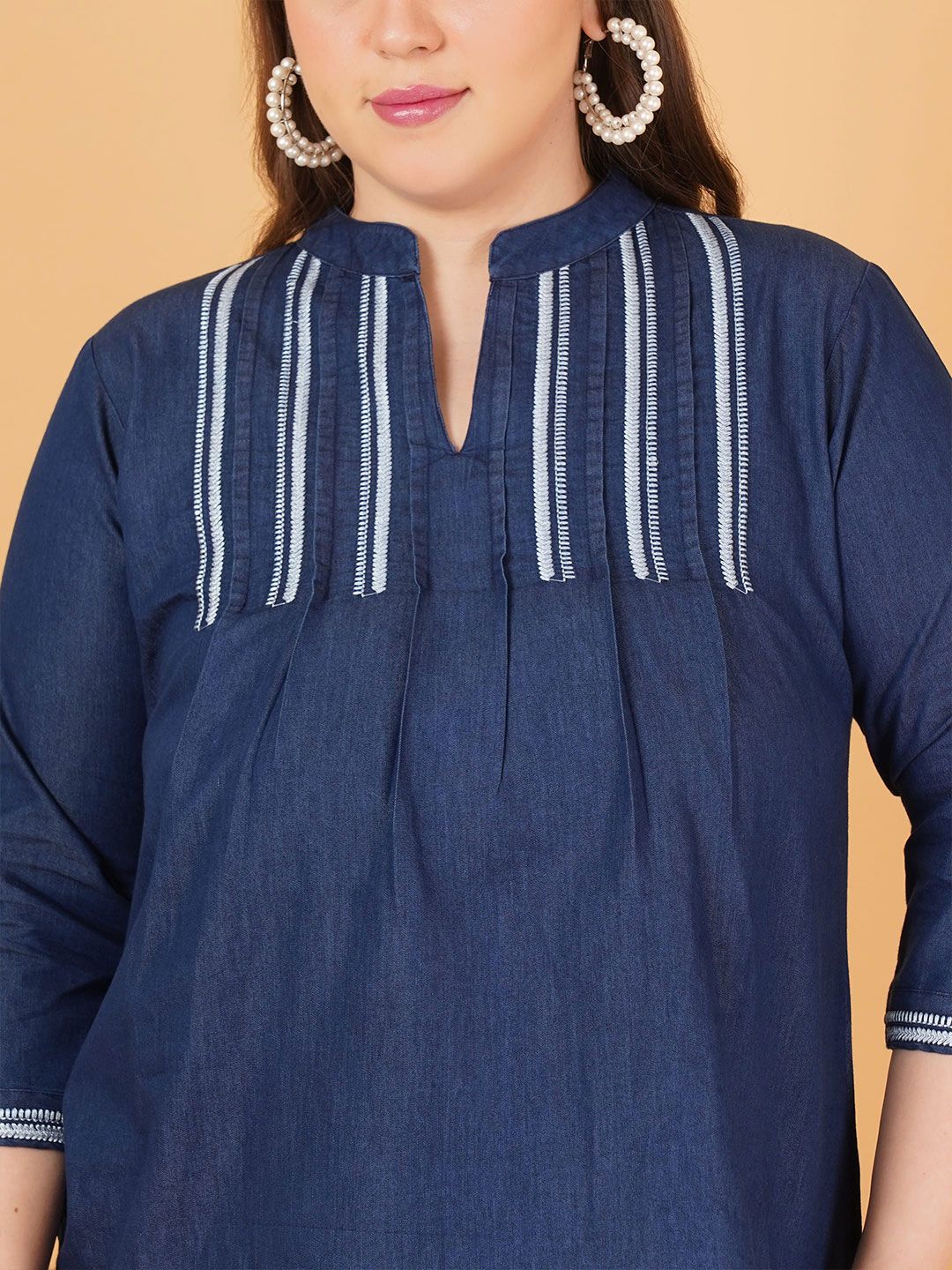 Denim Embroidered Plus Size Tunic — view 2