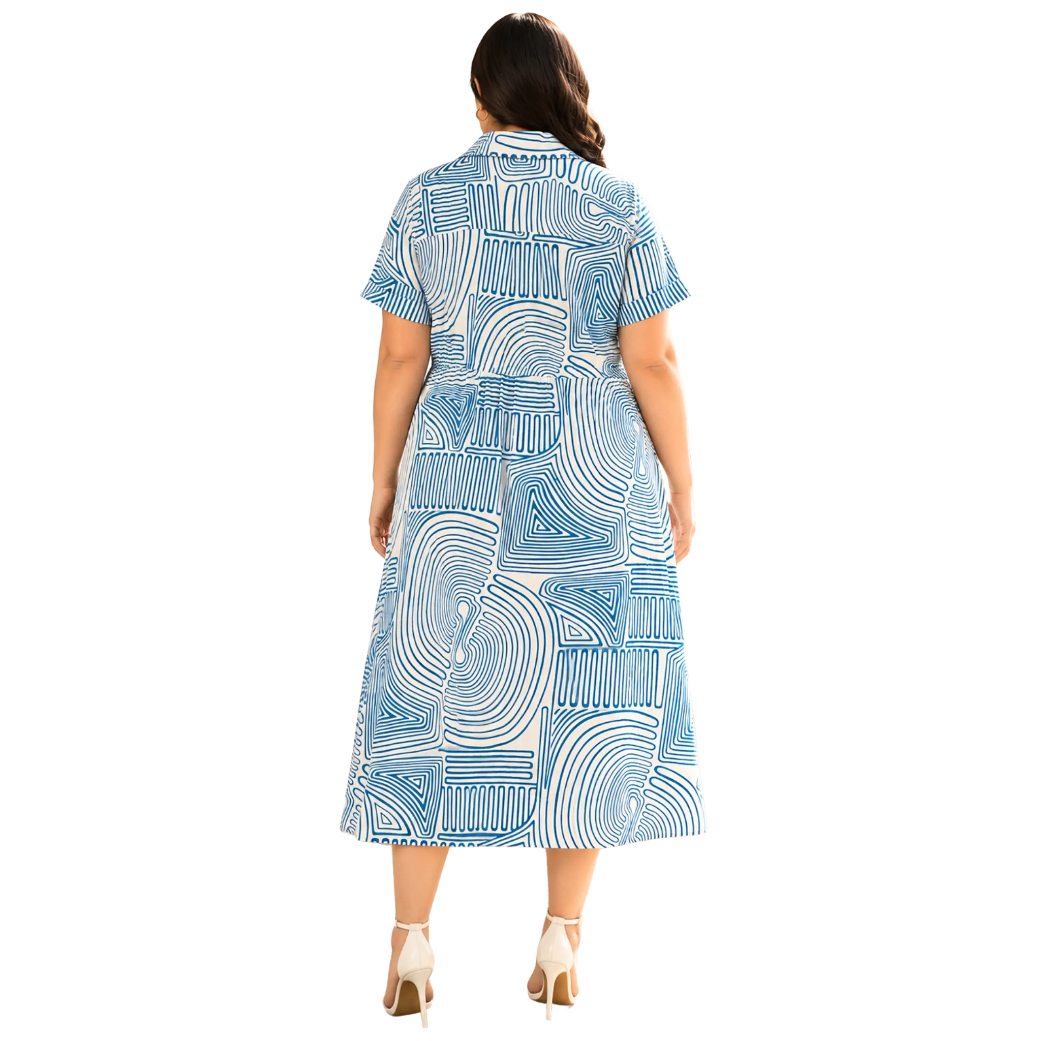 Blue Abstract Print Midi Dress