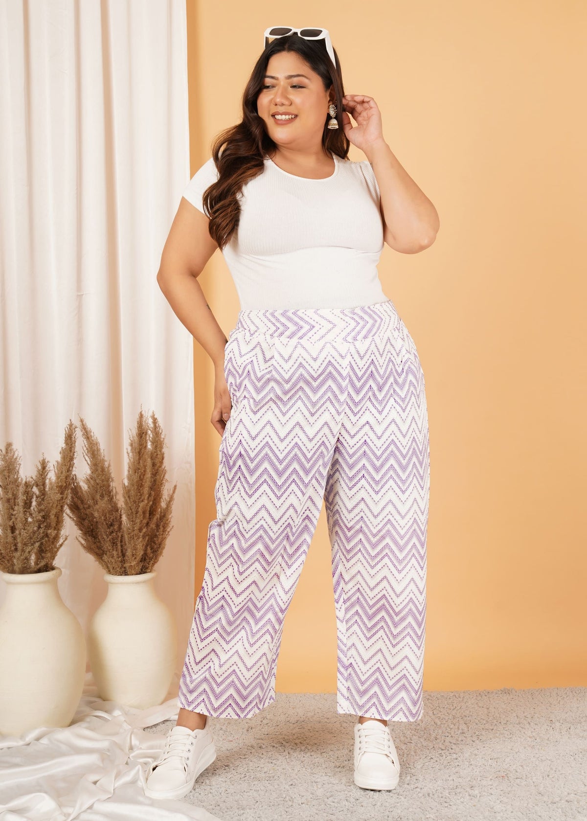 Purple Stripe Print Plus Size Trouser — view 4